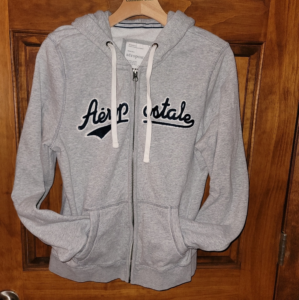 Aeropostale Hoodie Jacket, Full Zip, Gray, Size XL
